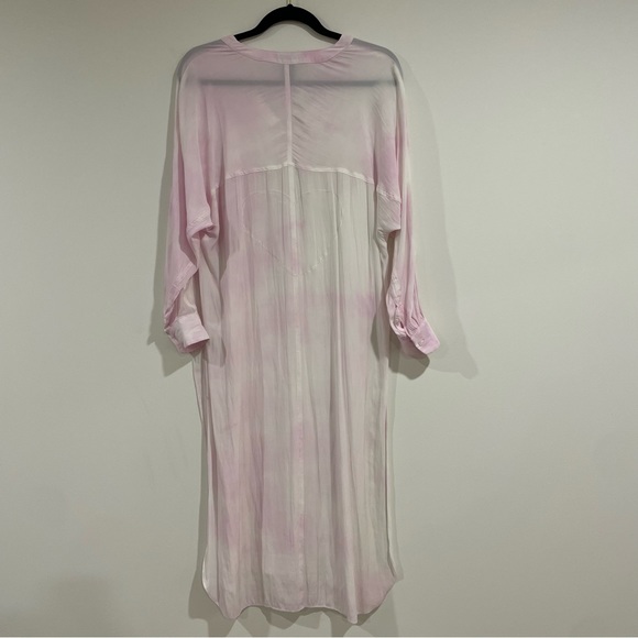 Smythe pink & white tie dye long sleeve v neck maxi tunic blouse top heart sz XS - Picture 5 of 5